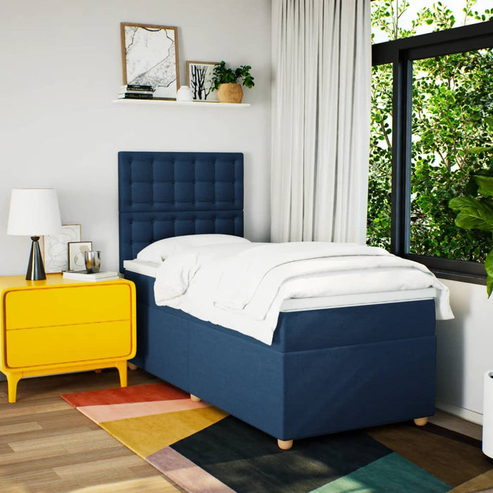 Pat box spring cu saltea, albastru, 90x190 cm, textil - WALTI WALTI