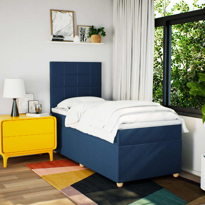 Pat box spring cu saltea, albastru, 100x200 cm, textil - WALTI WALTI