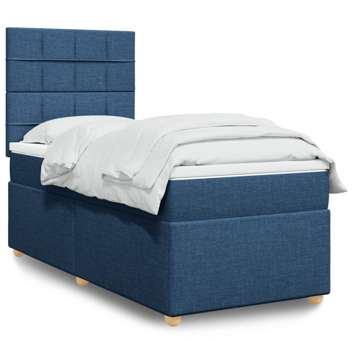 Pat box spring cu saltea, albastru, 100x200 cm, textil - WALTI WALTI
