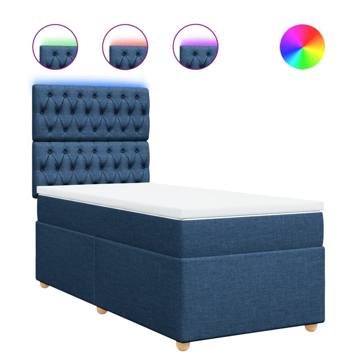 Pat box spring cu saltea, albastru, 100x200 cm, textil - WALTI WALTI