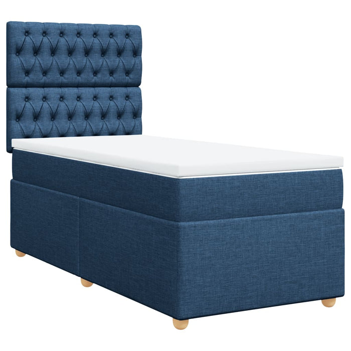 Pat box spring cu saltea, albastru, 100x200 cm, textil - WALTI WALTI