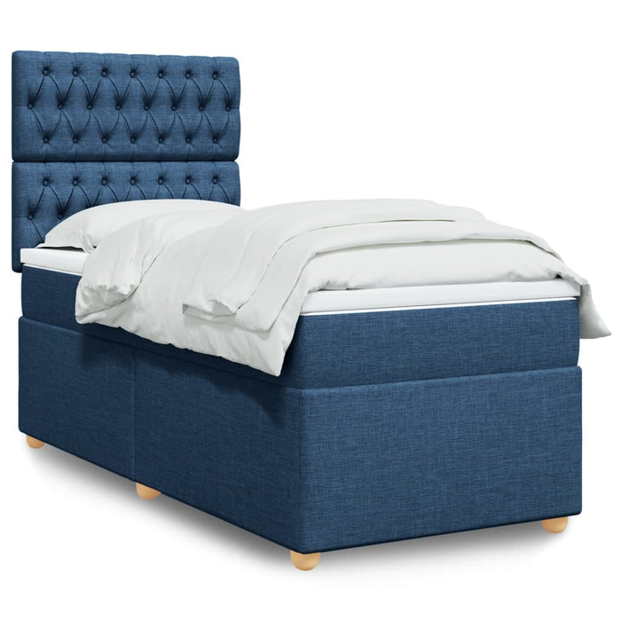Pat box spring cu saltea, albastru, 100x200 cm, textil - WALTI WALTI