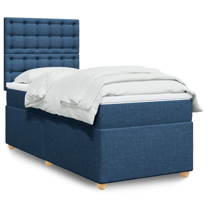 Pat box spring cu saltea, albastru, 100x200 cm, textil - WALTI WALTI