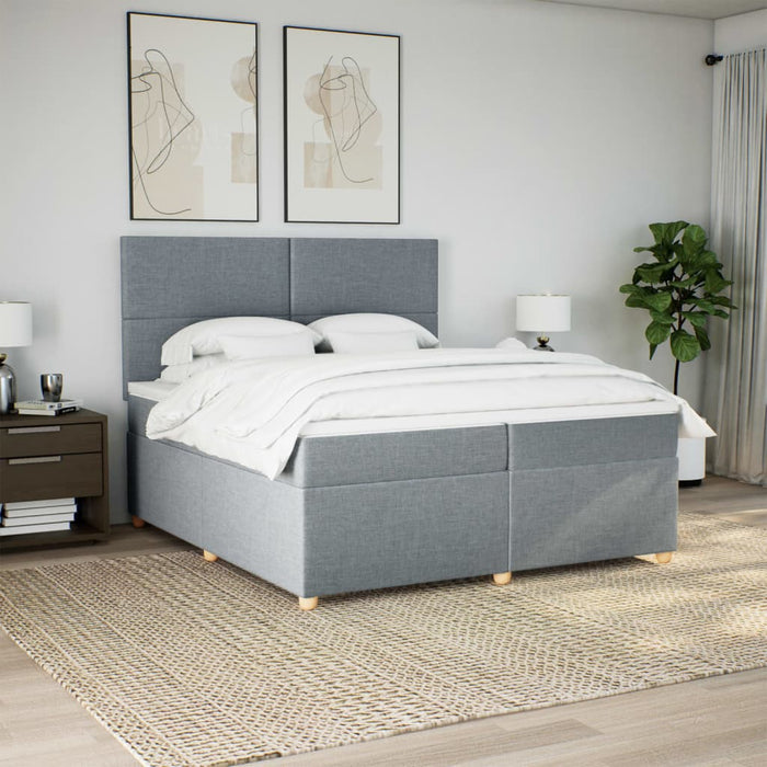 Pat box spring cu saltea, gri deschis, 200x200 cm, textil - WALTI WALTI