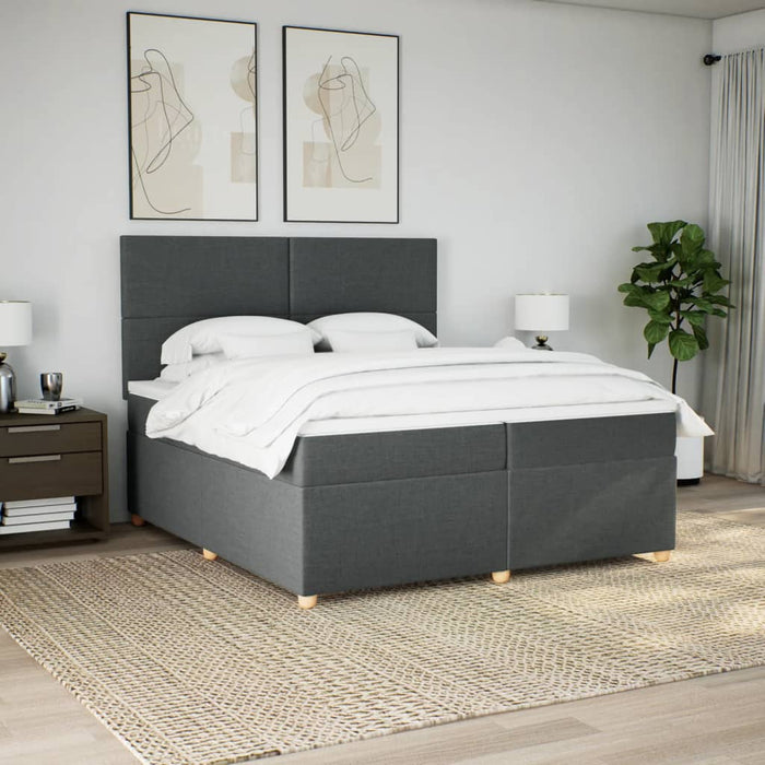 Pat box spring cu saltea, gri închis, 200x200 cm, textil - WALTI WALTI