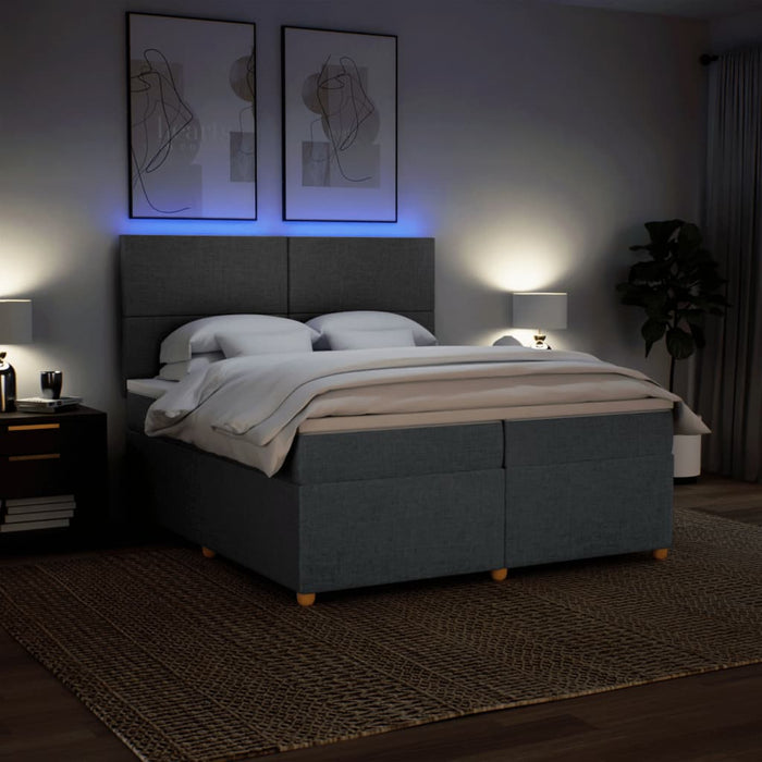 Pat box spring cu saltea, gri închis, 200x200 cm, textil - WALTI WALTI