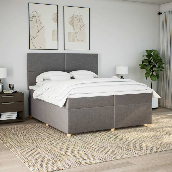 Pat box spring cu saltea, gri taupe, 200x200 cm, textil WALTI