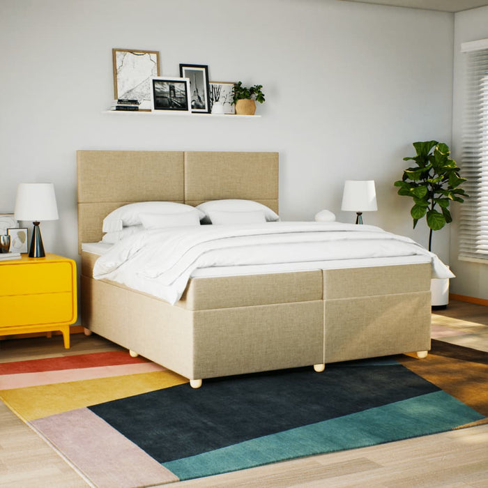 Pat box spring cu saltea, crem, 200x200 cm, textil - WALTI WALTI