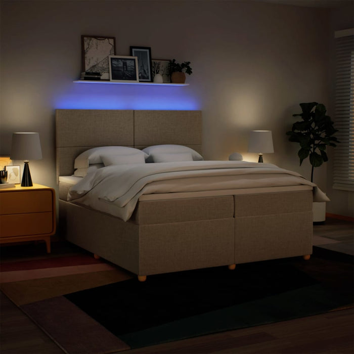 Pat box spring cu saltea, crem, 200x200 cm, textil - WALTI WALTI