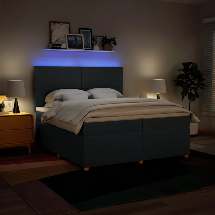 Pat box spring cu saltea, albastru, 200x200 cm, textil - WALTI WALTI