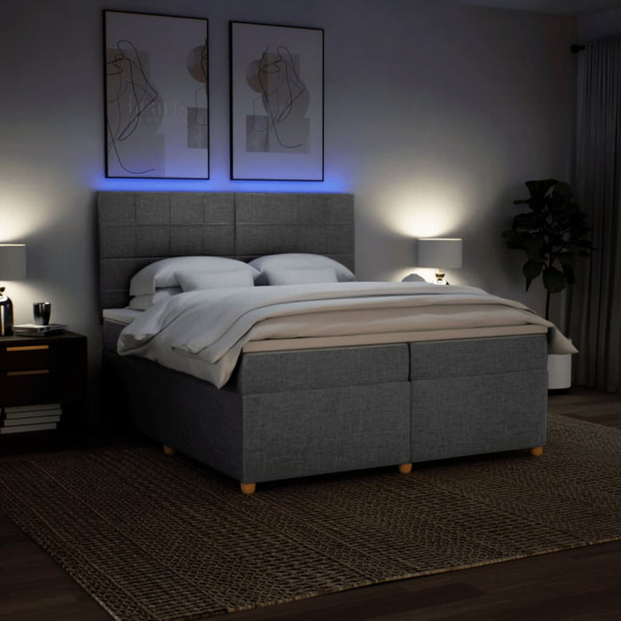 Pat box spring cu saltea, gri deschis, 200x200 cm, textil - WALTI WALTI