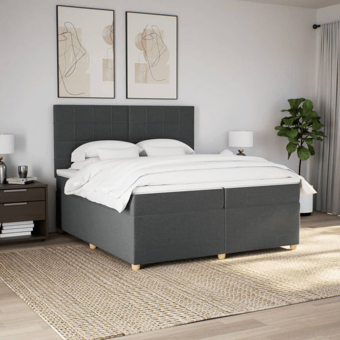 Pat box spring cu saltea, gri închis, 200x200 cm, textil - WALTI WALTI