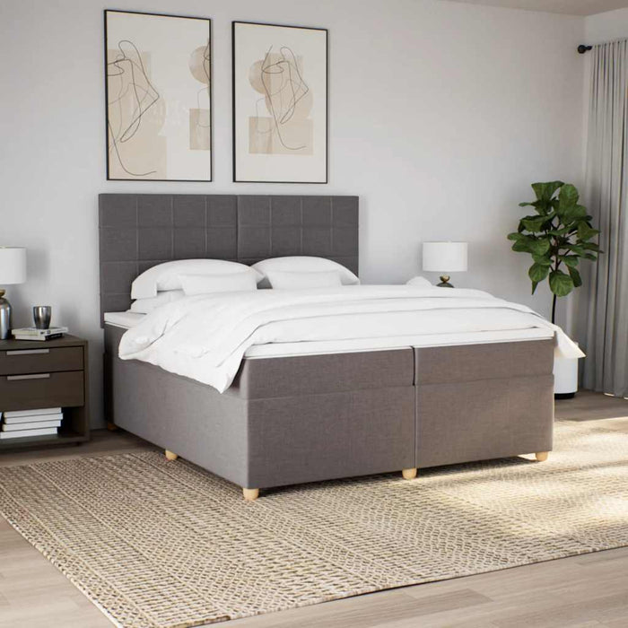 Pat box spring cu saltea, gri taupe, 200x200 cm, textil WALTI