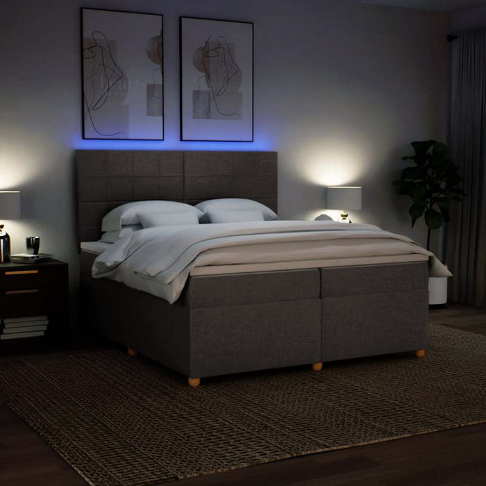 Pat box spring cu saltea, gri taupe, 200x200 cm, textil WALTI