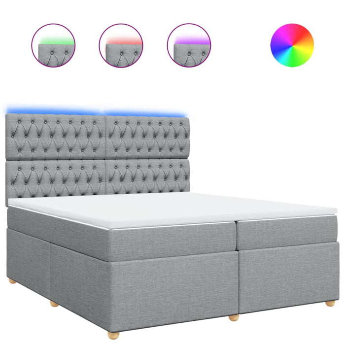 Pat box spring cu saltea, gri deschis, 200x200 cm, textil - WALTI WALTI