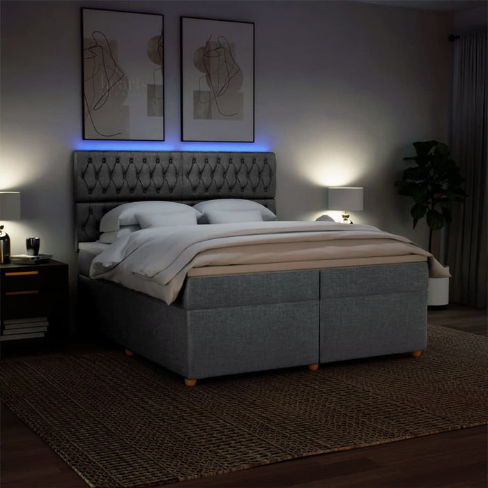 Pat box spring cu saltea, gri deschis, 200x200 cm, textil - WALTI WALTI