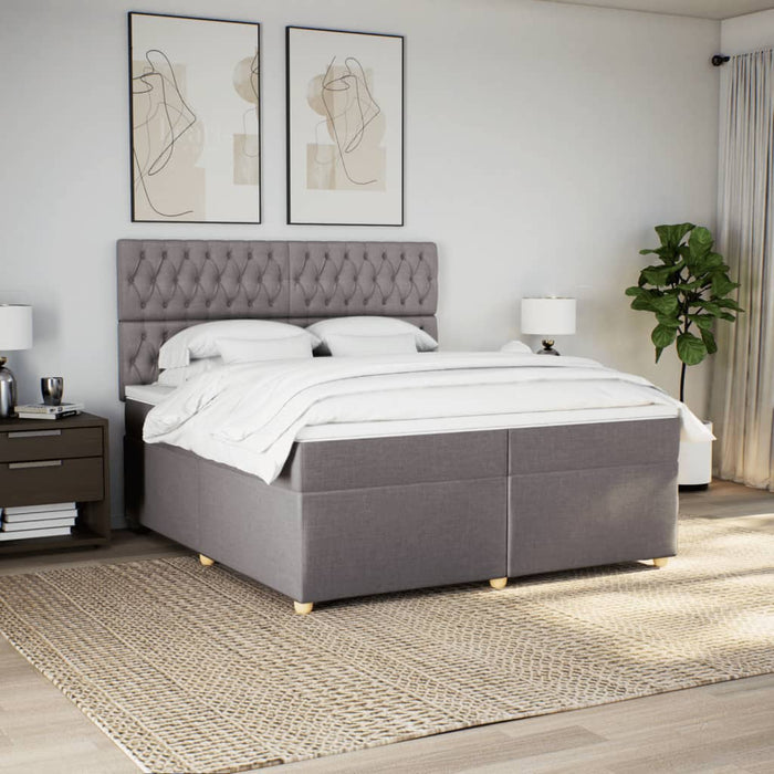 Pat box spring cu saltea, gri taupe, 200x200 cm, textil WALTI