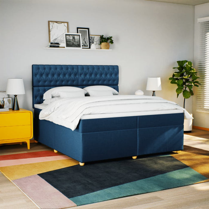 Pat box spring cu saltea, albastru, 200x200 cm, textil - WALTI WALTI