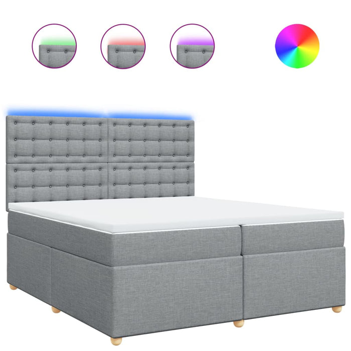 Pat box spring cu saltea, gri deschis, 200x200 cm, textil - WALTI WALTI
