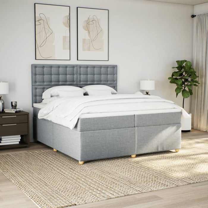 Pat box spring cu saltea, gri deschis, 200x200 cm, textil - WALTI WALTI