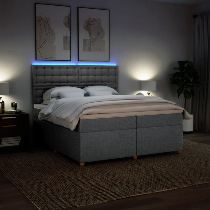 Pat box spring cu saltea, gri deschis, 200x200 cm, textil - WALTI WALTI
