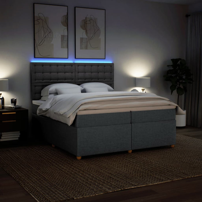 Pat box spring cu saltea, gri închis, 200x200 cm, textil - WALTI WALTI