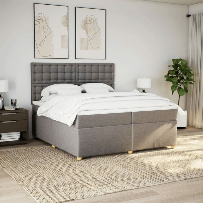 Pat box spring cu saltea, gri taupe, 200x200 cm, textil WALTI