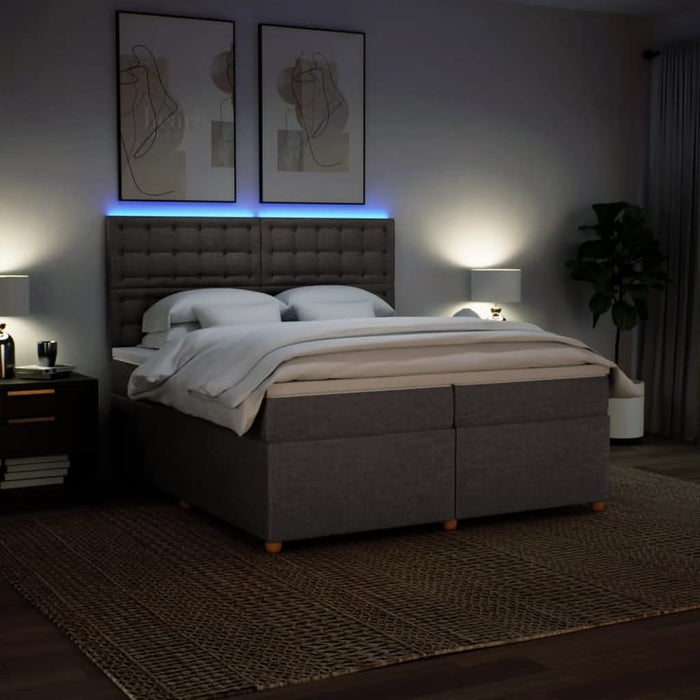 Pat box spring cu saltea, gri taupe, 200x200 cm, textil WALTI