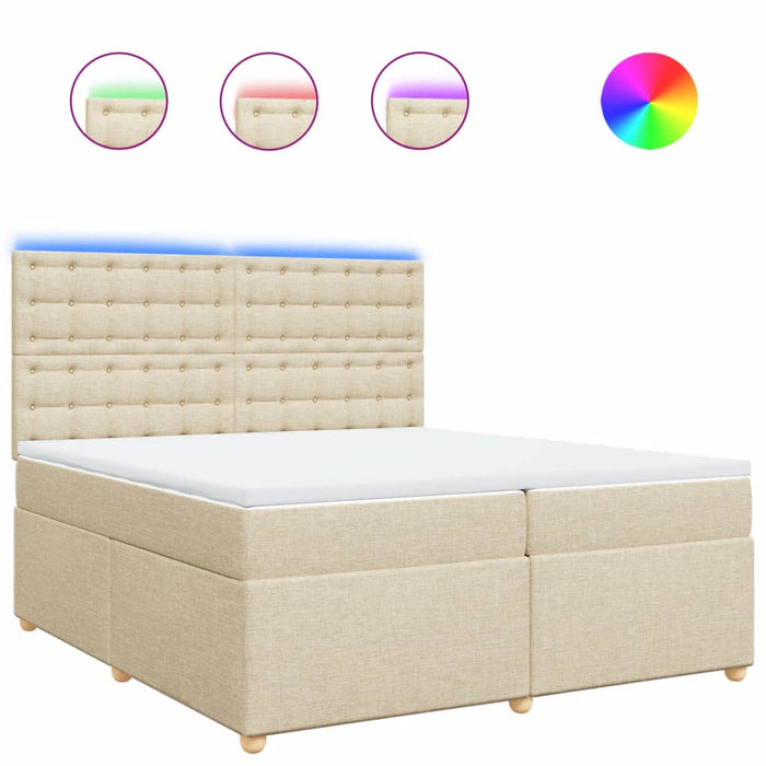 Pat box spring cu saltea, crem, 200x200 cm, textil WALTI