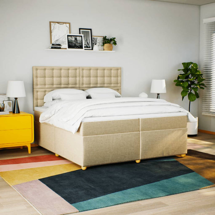 Pat box spring cu saltea, crem, 200x200 cm, textil WALTI