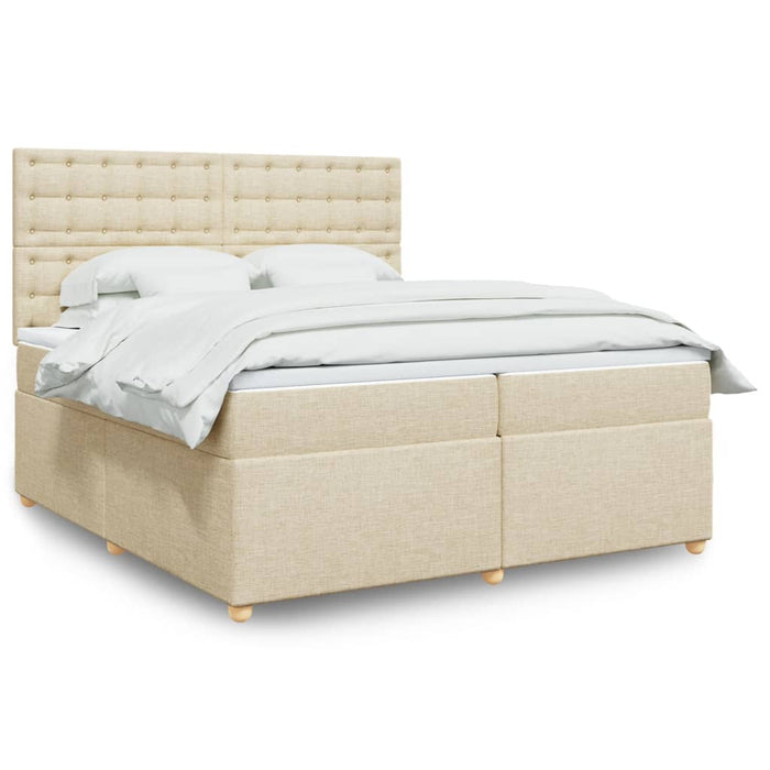 Pat box spring cu saltea, crem, 200x200 cm, textil WALTI