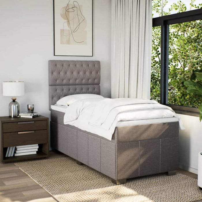 Pat box spring cu saltea, gri taupe, 80x200 cm, textil WALTI