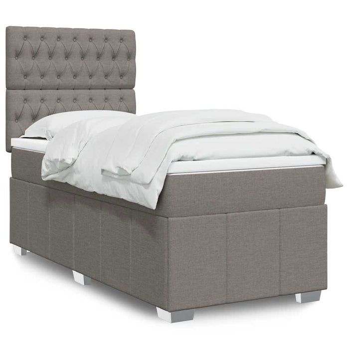 Pat box spring cu saltea, gri taupe, 80x200 cm, textil WALTI