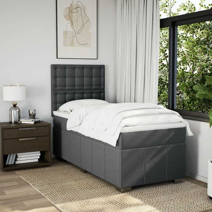 Pat box spring cu saltea, gri închis, 80x200 cm, textil WALTI