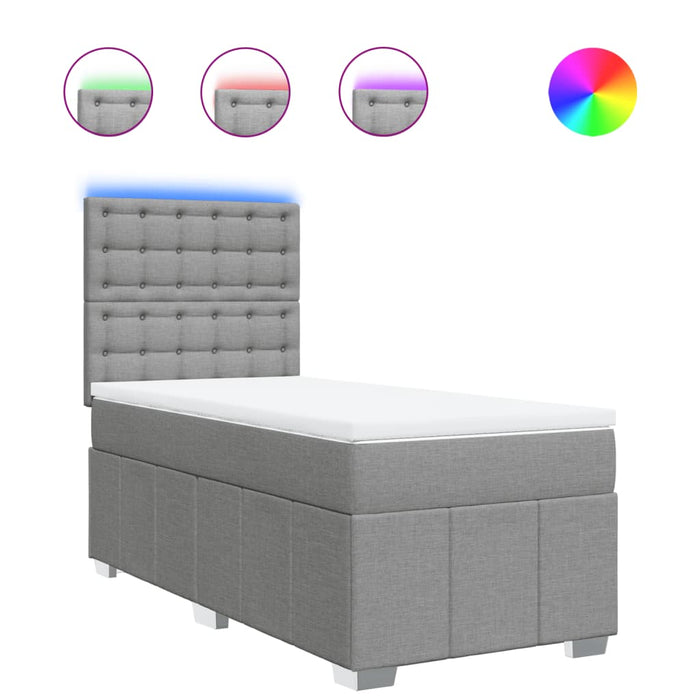 Pat box spring cu saltea, gri deschis, 90x190 cm, textil - WALTI WALTI
