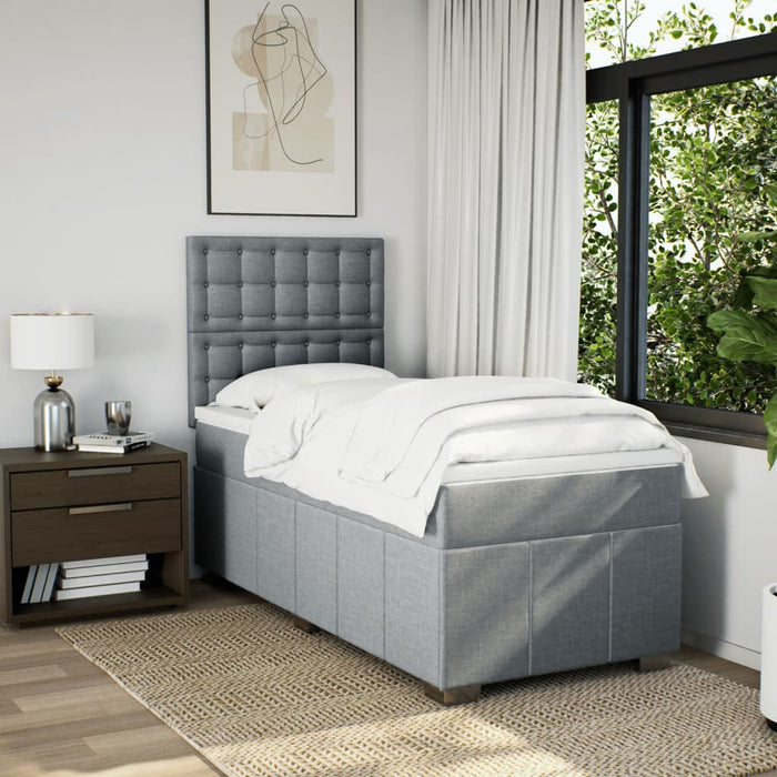 Pat box spring cu saltea, gri deschis, 90x190 cm, textil - WALTI WALTI