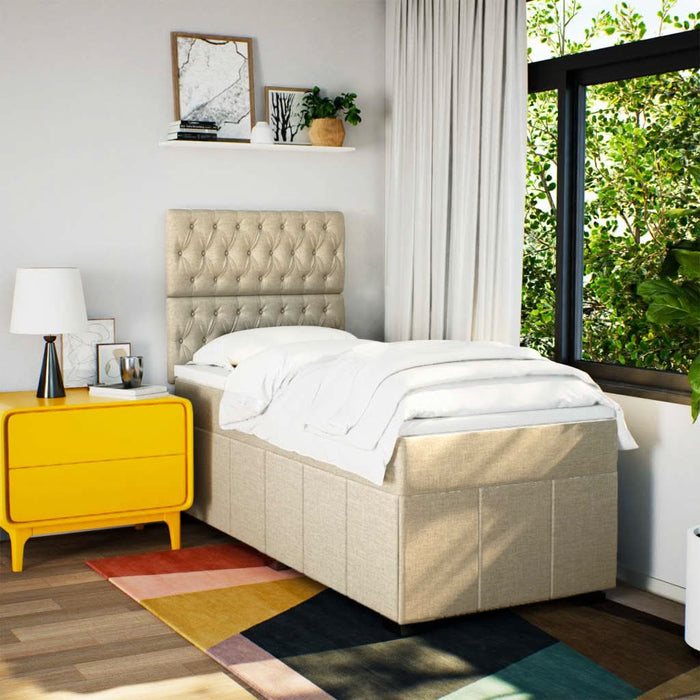 Pat box spring cu saltea, crem, 90x200 cm, textil - WALTI WALTI