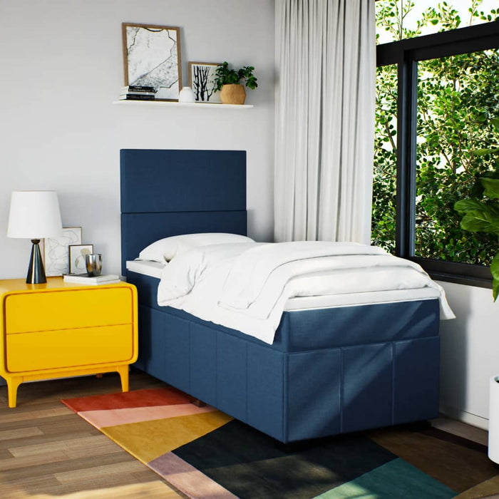 Pat box spring cu saltea, albastru, 100x200 cm, textil - WALTI WALTI