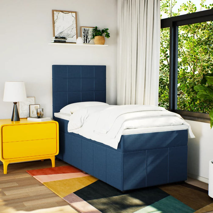 Pat box spring cu saltea, albastru, 100x200 cm, textil - WALTI WALTI