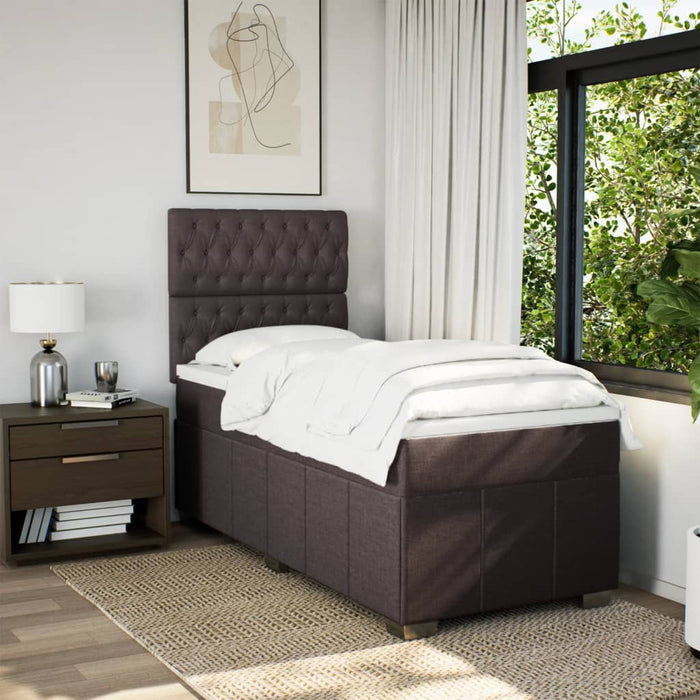 Pat box spring cu saltea, maro închis, 100x200 cm, textil WALTI