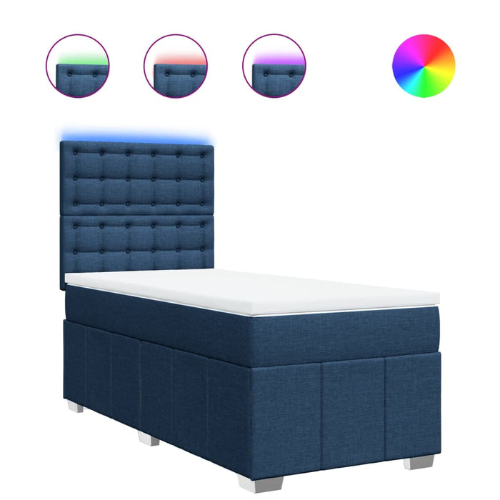 Pat box spring cu saltea, albastru, 100x200 cm, textil - WALTI WALTI
