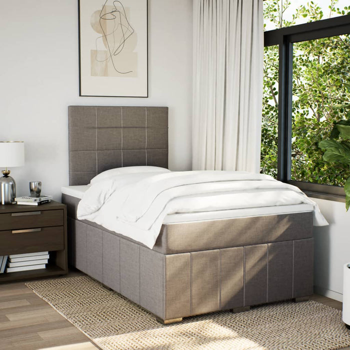 Pat box spring cu saltea, gri taupe, 120x200 cm, textil WALTI