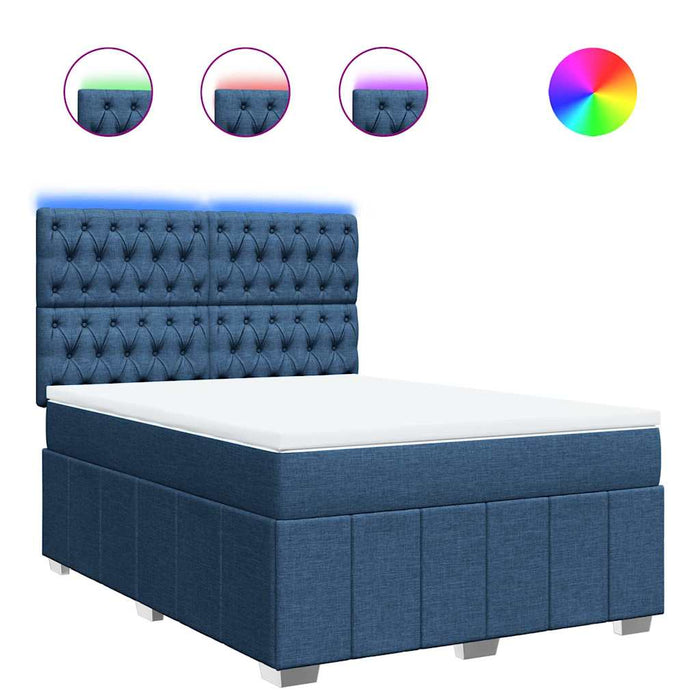 Pat box spring cu saltea, albastru, 140x200 cm, textil - WALTI WALTI