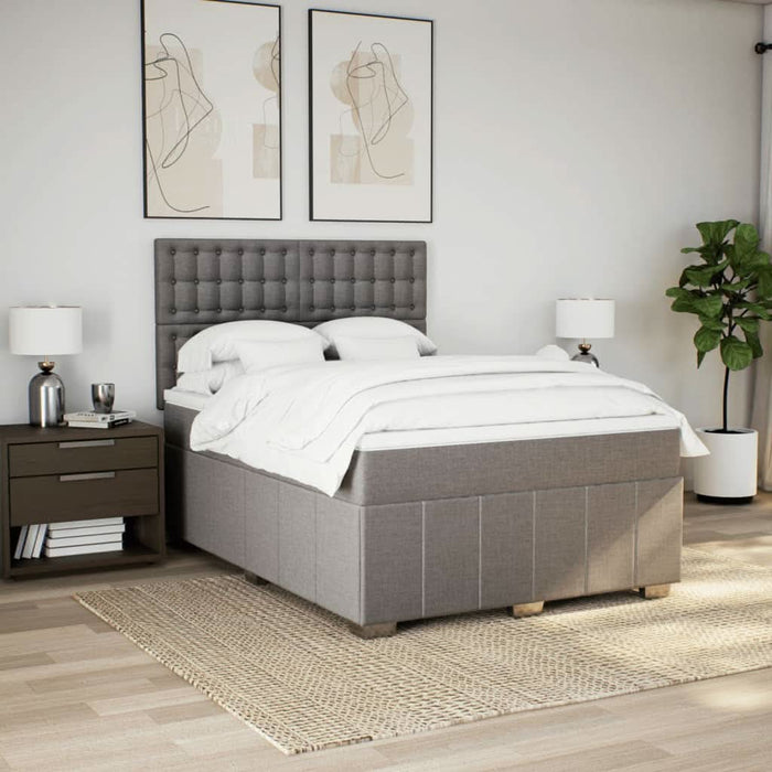 Pat box spring cu saltea, gri taupe, 140x200 cm, textil - WALTI WALTI
