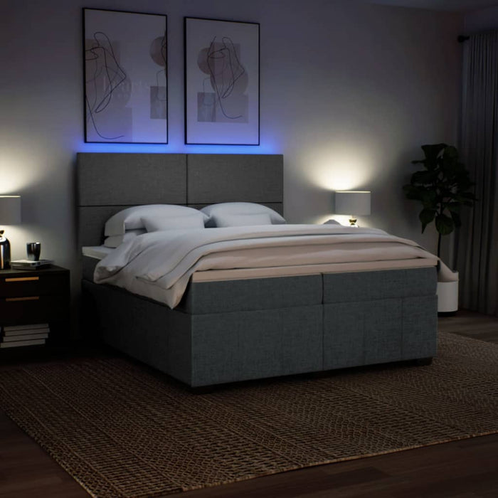 Pat box spring cu saltea, gri închis, 200x200 cm, textil - WALTI WALTI