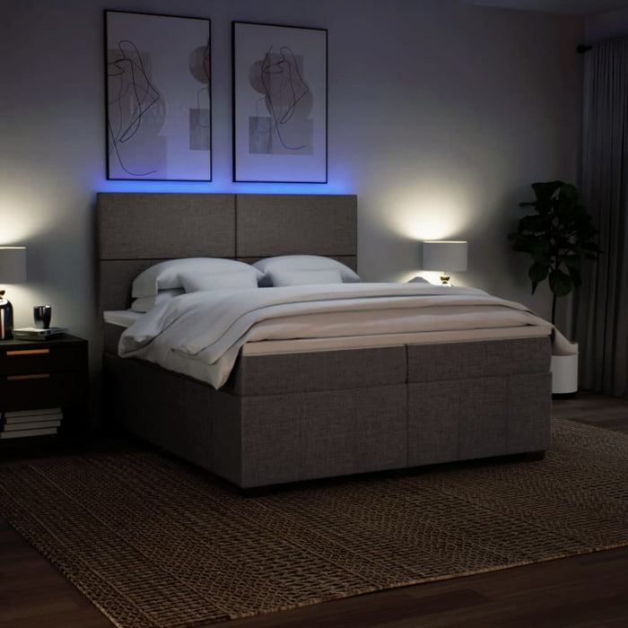 Pat box spring cu saltea, gri taupe, 200x200 cm, textil WALTI