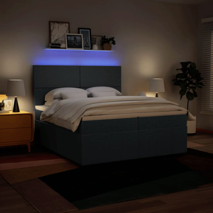 Pat box spring cu saltea, albastru, 200x200 cm, textil - WALTI WALTI