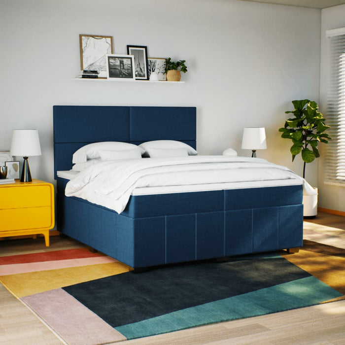 Pat box spring cu saltea, albastru, 200x200 cm, textil - WALTI WALTI