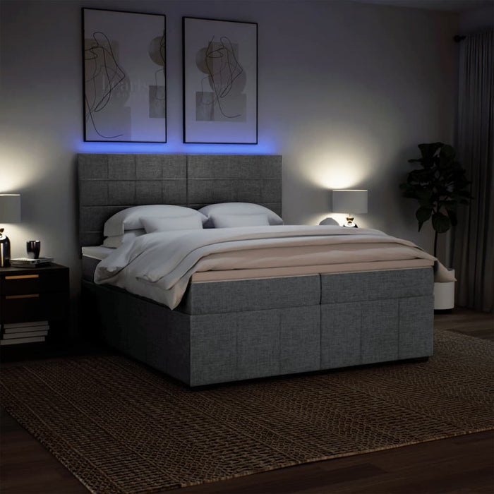 Pat box spring cu saltea, gri deschis, 200x200 cm, textil - WALTI WALTI