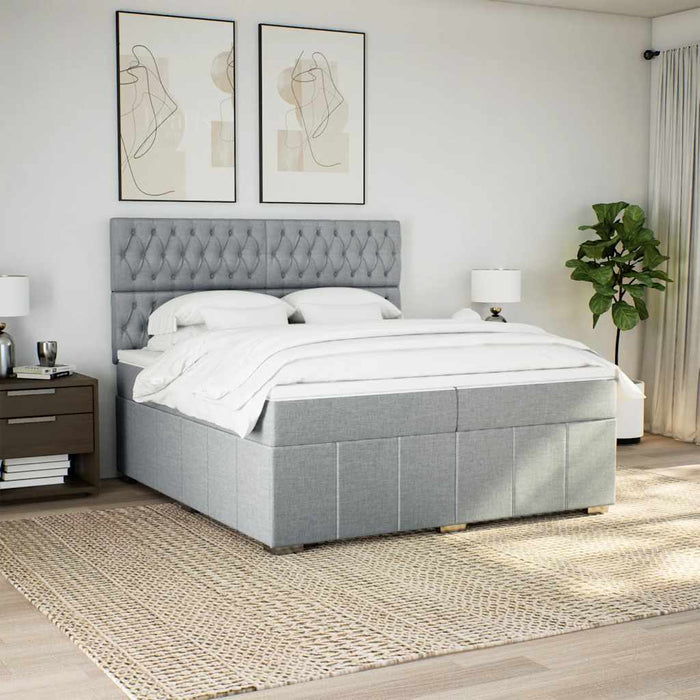 Pat box spring cu saltea, gri deschis, 200x200 cm, textil - WALTI WALTI